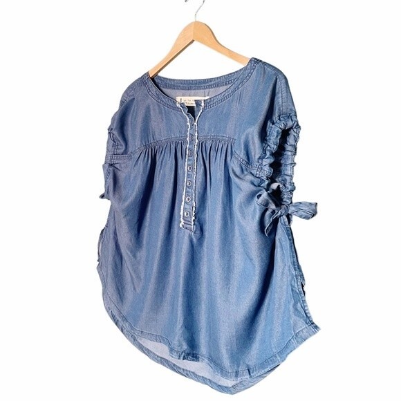 NWT Free People We The Free Summer Love Top Flowy Indigo Blue Tie Sleeve Size XS - Picture 6 of 15